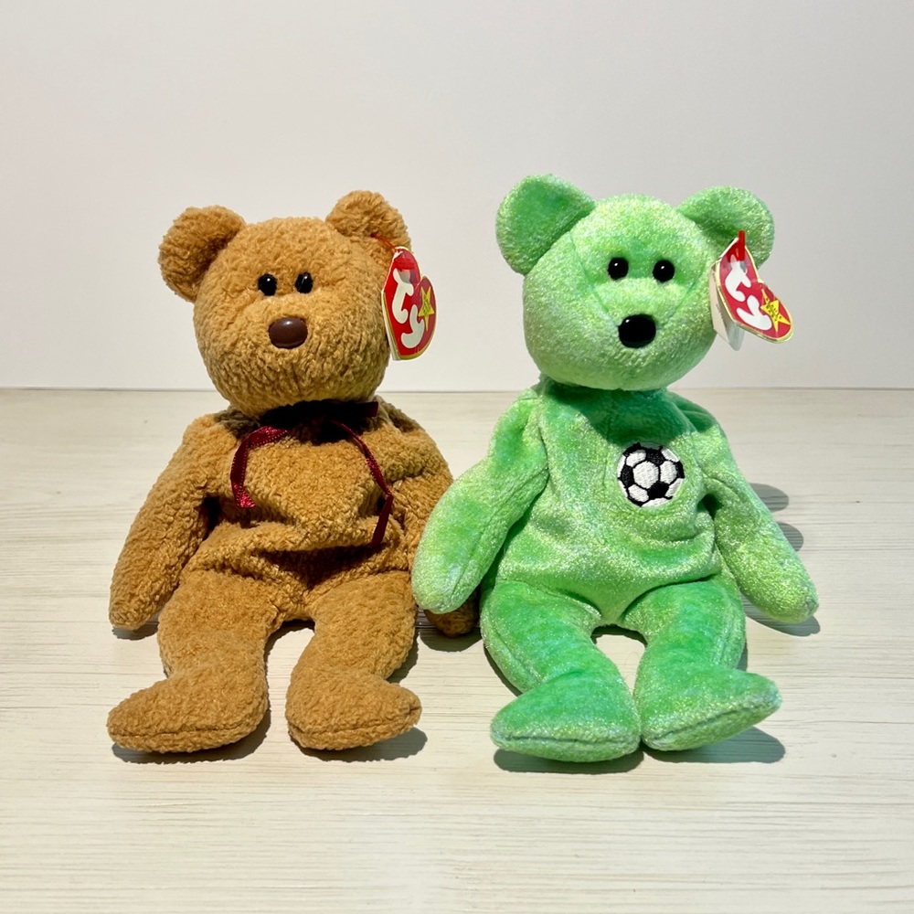 Kicks Beanie Baby Soccer Bear and His Pal Curly